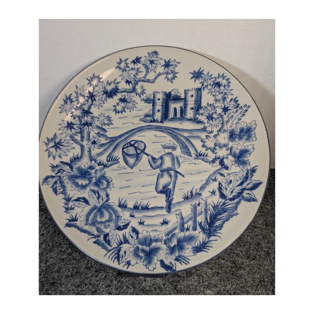 Andrea by Sadek Blue White Decorative Plate Fisherman Castle Scene 10.5 inch
